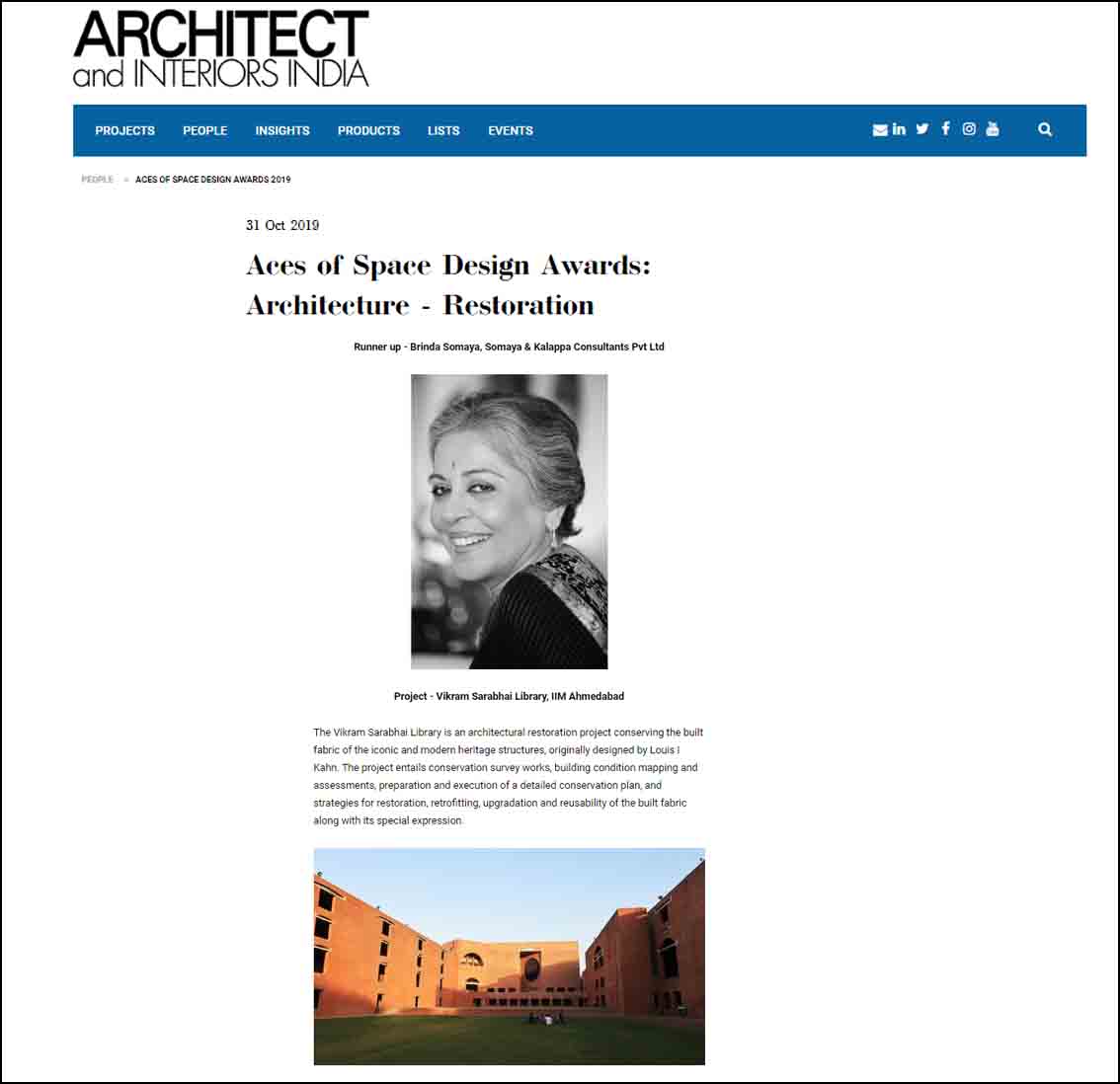 Aces of Space Design Awards: Architecture - Restoration , Architect and Interiors India - October 2019